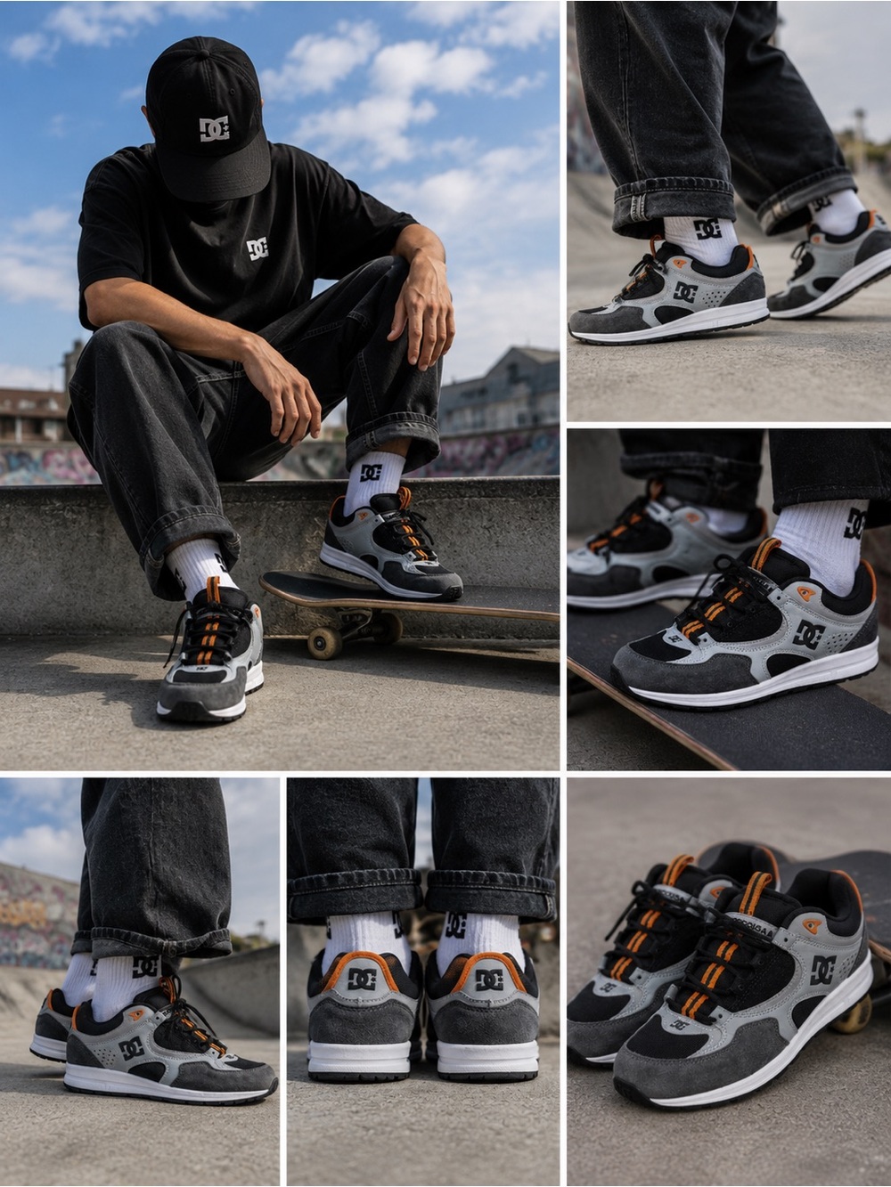 DC Shoes Kalis Lite SE Gray Black Orange Skate Sneakers Men’s US 8.5 EU 41